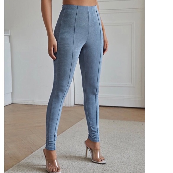 Pants - Leggings blue line solid high waist pants bottoms tights